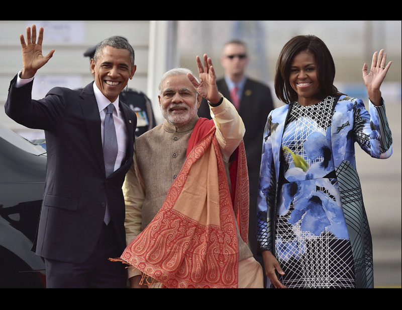 PHOTOS: Narendra Modi junks protocol at airport for Barack Obama.