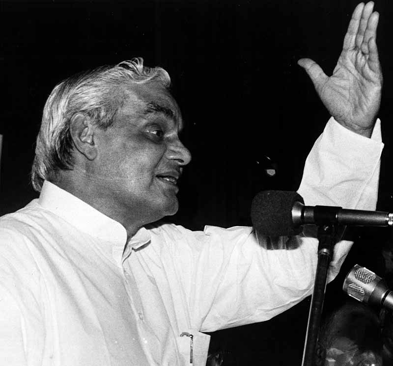 Born on December 25, 1924 at Gwalior, Madhya Pradesh to Krishna Bihari Vajpayee and Krishna Devi, Vajpayee, a high-caste Brahmin brought with him a long parliamentary experience spanning over five decades. He became a Member of Parliament for the first time in 1957.<br>Here is a glimpse of his journey:<br>1. Atal Bihari Vajpayee's involvement in politics began as a freedom-fighter during the Quit India Movement of 1942-1945. He started out as a Communist but shed that for membership in the RSS. While he played no major part in the Freedom struggle, as a teenager Vajpayee was jailed briefly for opposing British colonial rule. Surprisingly, he flirted with communism before choosing to support the Rashtriya Swayamsevak Sangh (RSS) and the Jan Sangh - both right-wing organisations that later developed close links with the BJP. Vajpayee became a close follower and aide to Shyama Prasad Mookerjee, founder of the Bharatiya Jana Sangh (BJS), BJP's predecessor. (Express Archive)