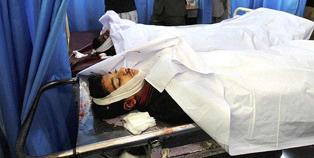 Students who died in a Taliban attack on their school, at a local hospital in Peshawar, Pakistan. (AP)