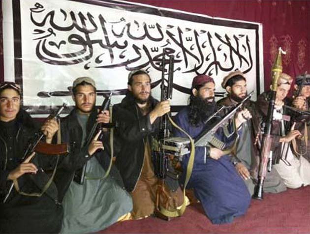 Militants, who the Pakistan Taliban say attacked the Army Public School in Pehawar on Tuesday, pose with weapons and Khalifa Omar Mansoor Hafzullah (C, in blue) at an unknown location in this undated handout picture released on December 17, 2014. (Reuters)