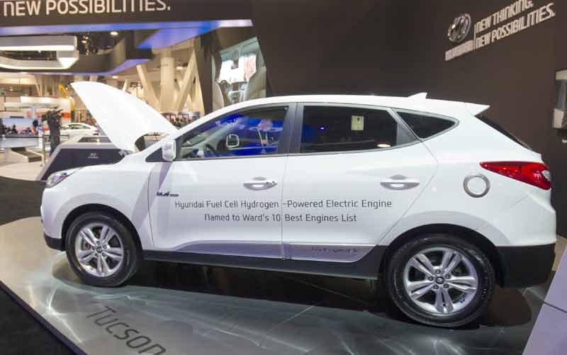 A hydrogen fuel cell vehicle is displayed at the Hyundai booth during the 2015 International Consumer Electronics Show (CES) in Las Vegas, Nevada. (Reuters)