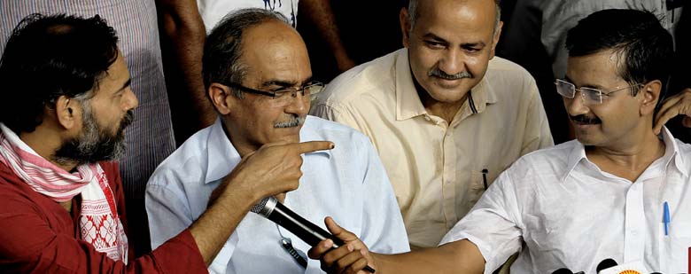 Aam aadmi Party, Arvind Kejriwal, Prashant Bhushan, Manish Sisodia