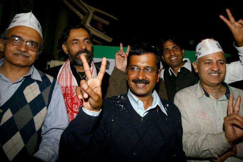Aam Aadmi Party (AAP) convener Arvind Kejriwal with Manish Sisodia, Prashant Bhushan, Yogendra Yadav and Kumar Vishwas, in New Delhi. PTI