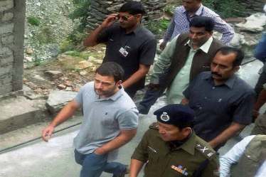 Congress Vice President Rahul Gandhi heading Lincholi near Gaurikund on his way Kedarnath shrine on Thursday. PTI
