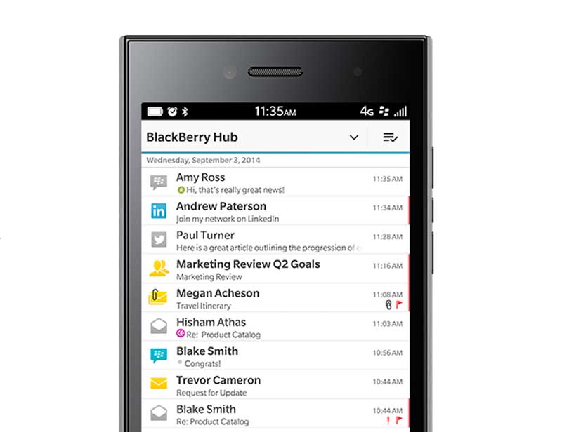 4. Blackberry Hub: Check all your texts, BBM updates, emails and social media updates in one easy-to-manage view.