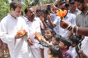 Rahul Gandhi during a visit to the Blangad fishing colony at Chavakkad in Thrissur, Kerala on Wednesday. PTI