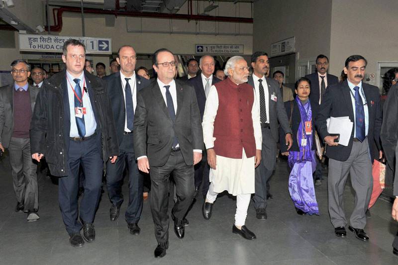 Francois Hollande, Narendra Modi, hollande delhi metro, modi delhi metro, international solar alliance, ISA, Modi hollance, India france