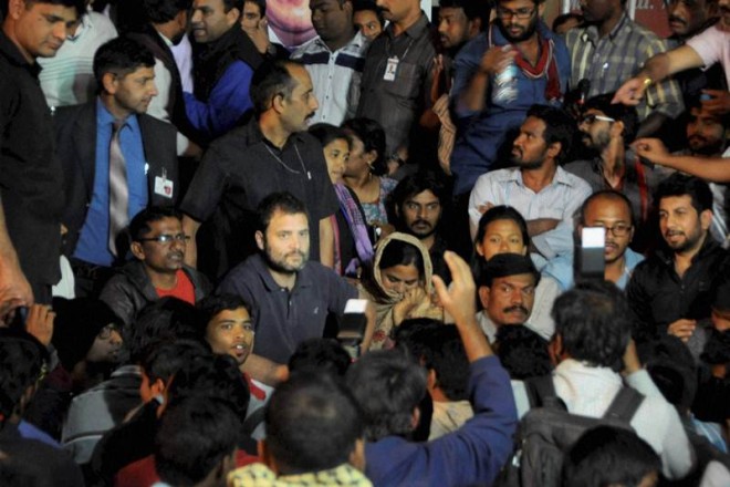 rahul gandhi, rahul gandhi hunger strike, rahul gandhi hyderabad university visit, rahul gandhi hyderabad fast, rahul gandhi on rohith vemula suicide, rahul gandhi candle demonstration, rahul gandhi politics, bjp on rahul gandhi strike, rohith vemula suicide news, rothith vemula birthday strike, rahul gandhi slammed by BJP