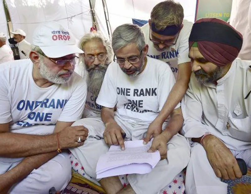 “OROP tables short-change widows, reservists, battle casualties, havildars, subedars and subedar majors. The Jantar Mantar protest will continue and legal options will be exercised,” Col Anil Kaul (Retd), spokesperson for the protesting ex-servicemen said. The statement came after veterans met today at the Jantar Mantar over the OROP scheme implementation issue to decide on the future course of action. (PTI)