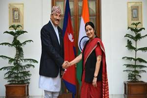 External Affairs Minister Sushma welcomed Nepalese Deputy Prime Minister and Foreign Minister Kamal Thapa on his fifth visit to India. (MEA photo)