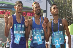 Thanackal Gopi registered his personal best timing of 2:15:25s, while Ram was just a second behind his compatriot, clocking 2:15:26s to complete the race and bring down the curtains on India's campaign. (Express photo)