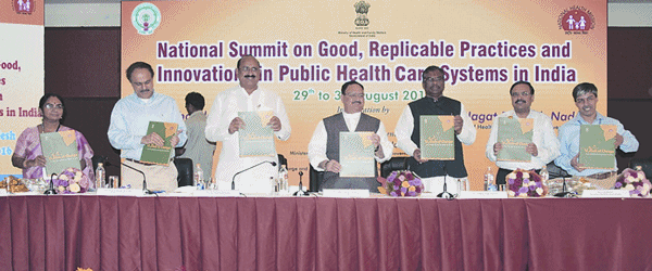 The Union Minister for Health & Family Welfare, JP Nadda releasing a book on Winds of Change, at the National Summit on Good, Replicable practices and innovations in public health care systems in India
