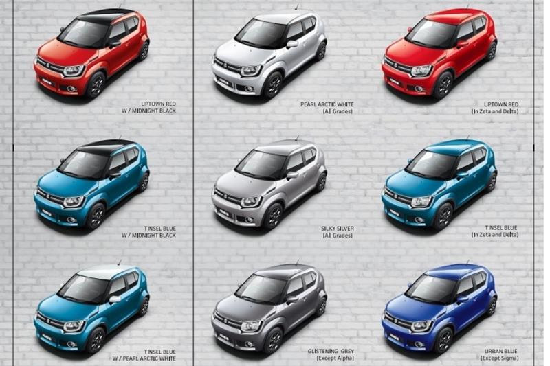 There would be nine colour options available with the Ignis, however, some of them would be limited to select variants. While Pearl Arctic White and Silky Silver would be offered across the hatchback's range, Tinsel Blue, Uptown Red, Glistening Grey colours would be available on the higher trims. However, the Alpha variant would miss out on Glistening Grey. Following the lines of the colour combinations available with the Vitara Brezza, the Ignis will also be available in a dual tone exterior colour with a contrasting roof shade of white or black, This dual tone theme will be offered in the Zeta and Alpha variants only. Some elements on the inside of the car will carry forward the exterior colour and this option will be limited to Tinsel Blue, Uptown Red which would have a portion of the centre console, front door handles and some other elements covered in the exterior colour. The Pearl Arctic White, Silky Silver, Urban Blue and Glistening Grey colours would have titanium shade accents. Maruti Suzuki will also offer roof wramps which can be installed on any variant.