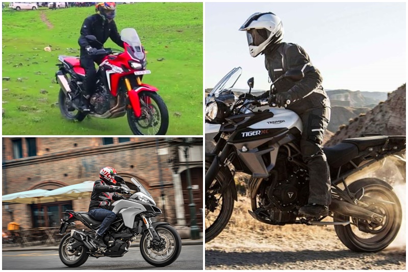 Design: All three have comfortable, upright seating positions to support long hours of riding and to allow the rider to stand on the footsteps for easy maneuvering on off-road tracks. However, in terms of weight, the Tiger is the lightest at 216 kg of wet weight. The Multistrada comes at second with 229 kg and the Africa Twin is heaviest at 245 kg. The seat height on the Africa Twin is 840 mm, which can be adjusted and lowered to 820 mm. The Tiger's seat height is 830 mm, adjustable to 810 mm. The seat height on the Multistrada is fixed at 840 mm. However, the accessory seat allows an adjustment from 820-860 mm.