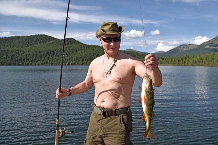 Vladimir Putin, Vladimir Putin holiday, putin holiday, shirtless putin, hunting fish, Siberia