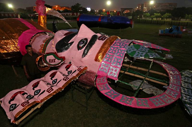 Effigy of Ravana's at sector-5 Dussehra ground in Panchkula. (Express photo by Jaipal Singh)