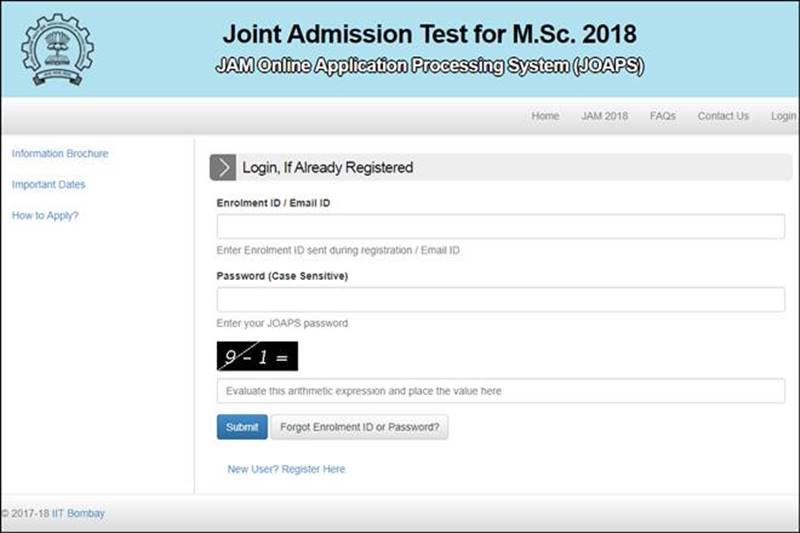 IIT JAM 2018 online application process starts at jam.iitb.ac.in
