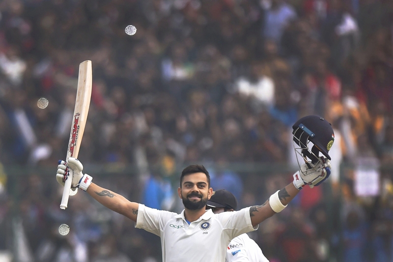 India vs Sri Lanka Highlights, virat kohli double century, sri lankan players halt play, sri lankan players wear masks, india vs sri lanka test disrupted, smog hit india vs sri lanka test