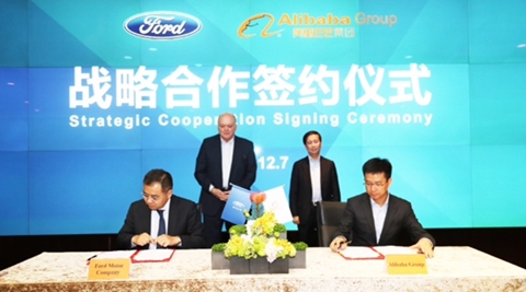 Jim Hackett, president & CEO of Ford Motor Company, and Daniel Zhang, Alibaba Group CEO, met today at Alibaba’s headquarter in Hangzhou and witnessed the signing of the Letter of Intent between the two companies. 
阿里巴巴集团首席执行官张勇（Daniel Zhang）与福特汽车公司总裁兼首席执行官韩恺特 (Jim Hackett)于7日在杭州会晤并见证了双方合作意向书的签署