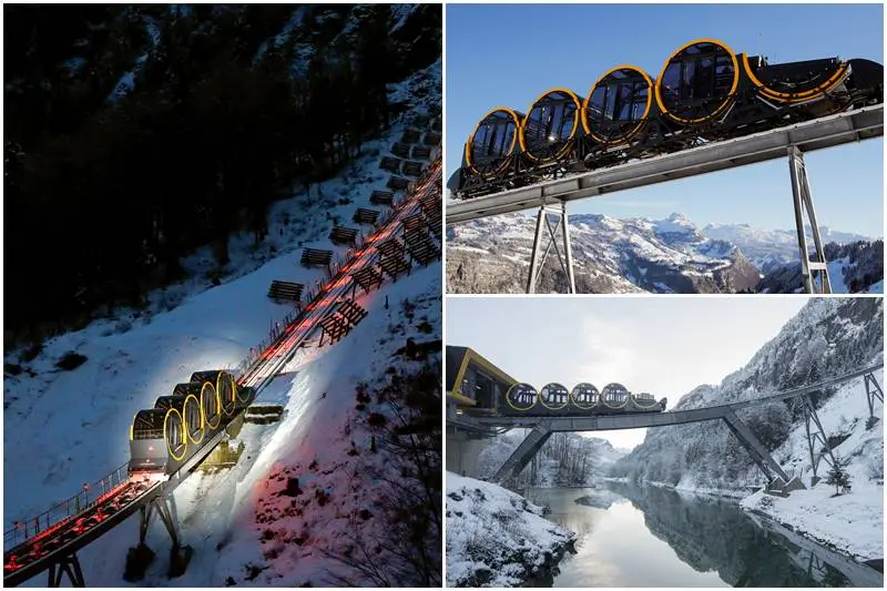 Switzerland, funicular railway, steepest funicular railway, Schwyz-Stoos, Stoos, carriages, train, passengers, swiss train, swiss valley, world news