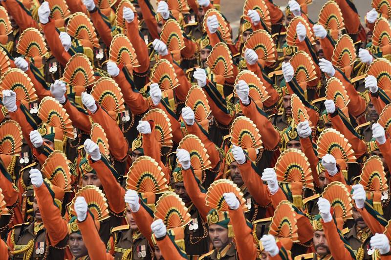 ITBP contingent marches past during full dress rehearsal for the 69th Republic Day Parade at Rajpath. (PTI Photo)
