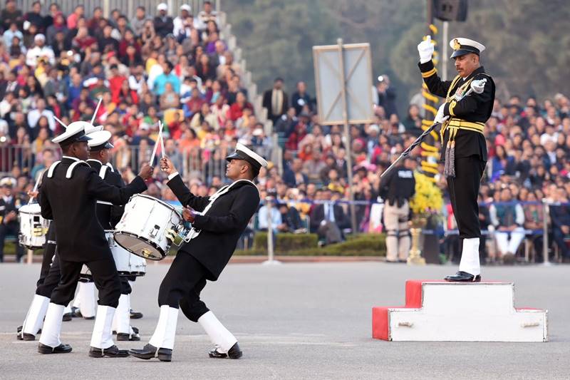 The ceremony this year at Vijay Chowk saw several military bands, pipes and drums bands from regimental centres and battalions enthralling the crowd, with a clear sky and relatively warm weather adding to the cheerful atmosphere. (Image: Twitter/Narendra Modi)