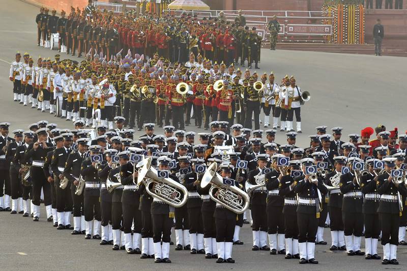Some of the instrumental pieces that cast a spell on the audience were -- 'Manohar' by Tri-Services Military Band with accompaniment of Indian instruments, 'Kingdom Of Heaven' by Army Band, and 'Abide With Me' by Massed Bands. (PTI Photo)