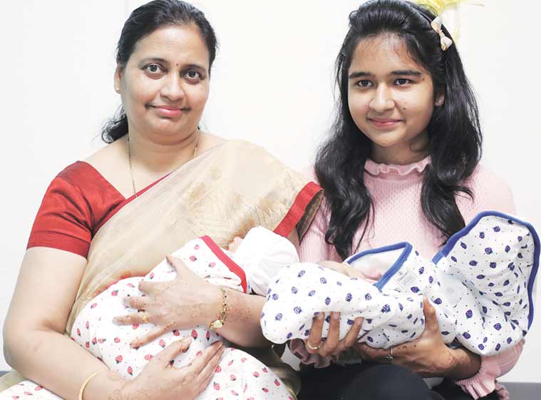Rajashree Patil with the twins. (IE)