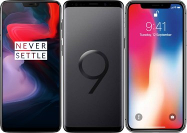 oneplus 6, samsung galaxy s9 plus, iphone x