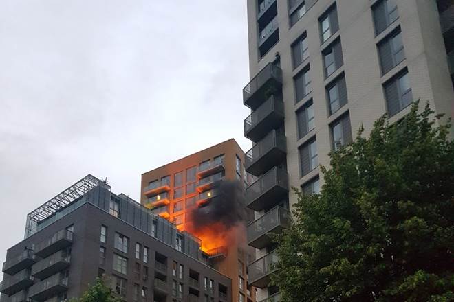 Eight people were treated for smoke inhalation after a fire started in a kitchen in a 14th floor flat at Commercial Court in the Gorbals area of Glasgow on Thursday morning. (Image: twitter.com/grischdoff)