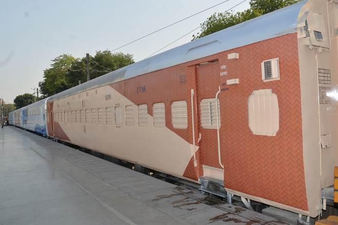 indian railways, express trains, indian railways train colour, new indian trian colour, beige and brown, indian railways dark blue coaches