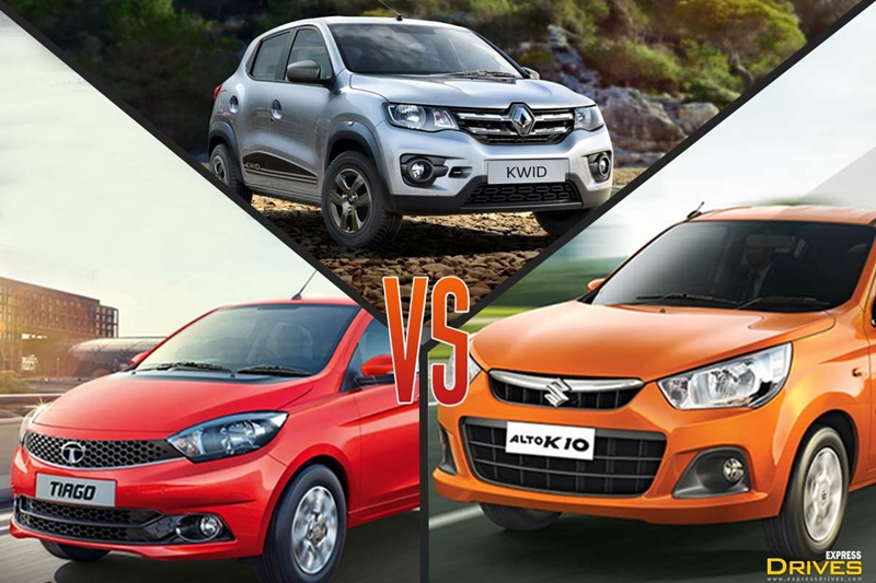 The new 2018 Renault Kwid has been launched recently with some impressive features to get an edge over the competition. The segment already some worthy players like Tata Tiago and Maruti Suzuki Alto K10. As all three cars are priced near to each other, customers often find it confusing which one to buy. To sort that out, here’s how the three entry-level hatchbacks fare against each other in every aspect. Moreover, the prices of the three are also mentioned in order to help you with a good choice.
