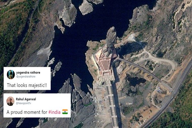 The picture showed how the giant statue of Sardar Vallabhbhai Patel looks like from the space. (IE)