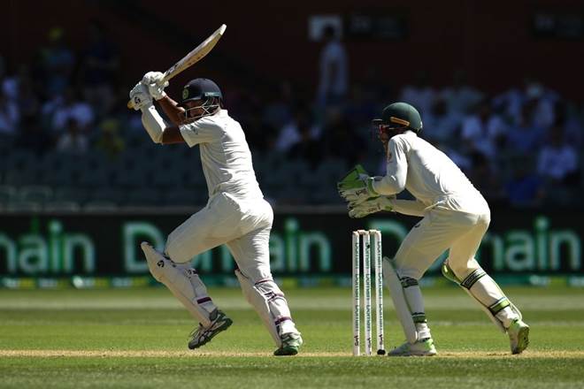  (Cheteshwar Pujara 106, Virat Kohli 82, Mayan Agarwal 76, Rohit Sharma not out 63; Pat Cummins 3/72) Australia 1st innings: 89 for four in 33 overs (Marcus Harris 22; Jasprit Bumrah 2/28). 