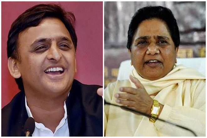File Photo of Samajwadi Party President Akhilesh Yadav with BSP Supremo Mayawati.