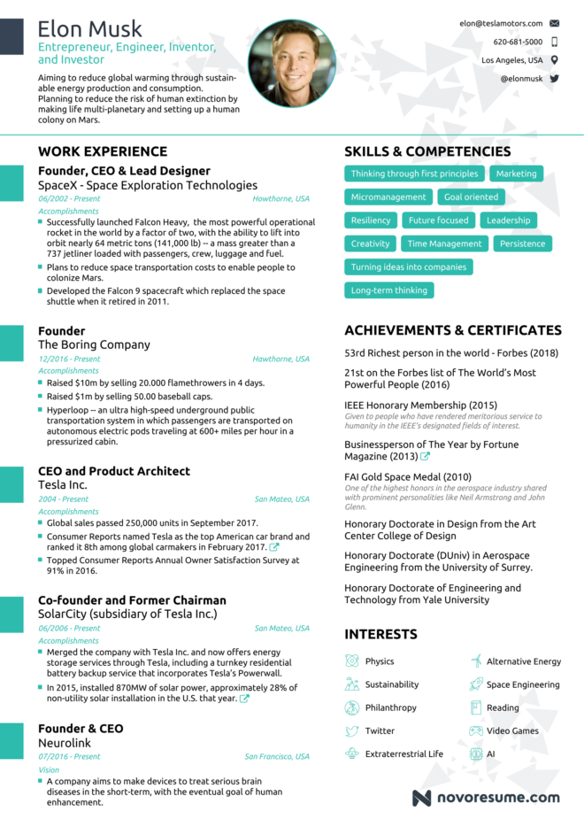 Here s what Elon Musk s extraordinary - Elon Musk One Page Resume E1549545789320 