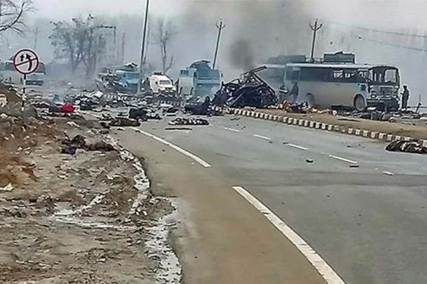 Another scene of the Pulwama terror attack. (PTI Photo)