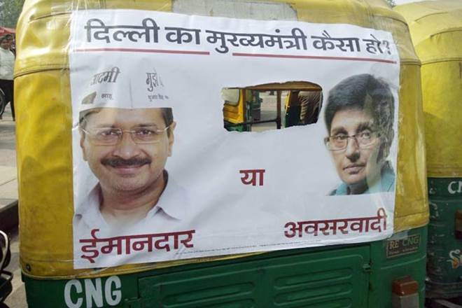 Images of Kejriwal taunting his political rivals were on display on the back of most autos in Delhi. 