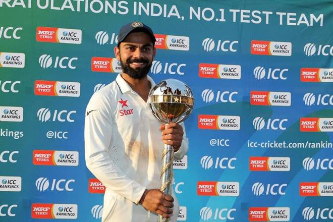 Virat Kohli with the test mace. (PC: ICC)