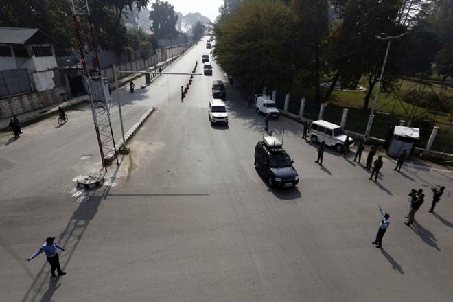 A convoy of vehicles carrying European Union lawmakers is seen after they arrived in Srinagar. (Reuters)