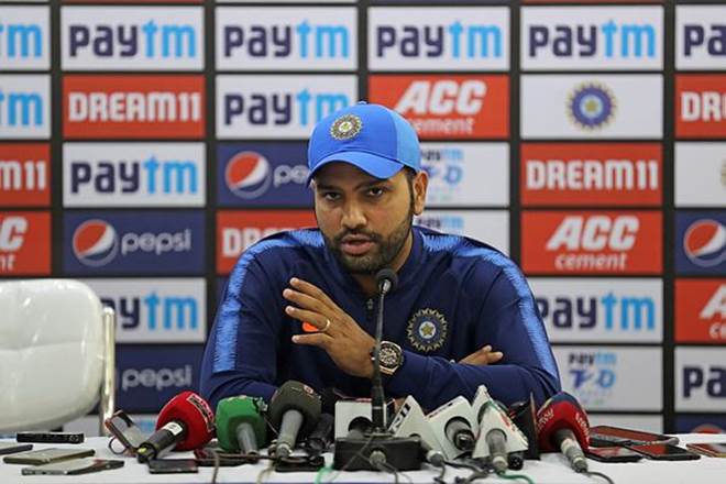 Rohit Sharma addresses a press conference ahead of their first T20 international cricket match against Bangladesh in New Delhi (AP Photo)