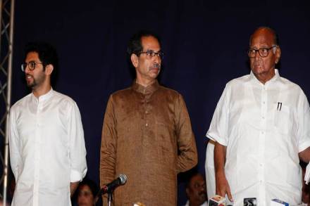 Aaditya Thackeray, Shiv Sena chief Uddhav Thackeray and Nationalist Congress Party president Sharad Pawar (Reuters image)