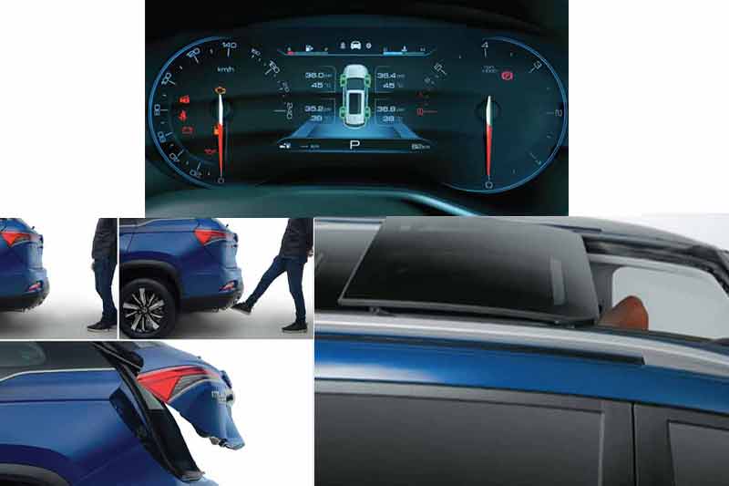 In terms of comfort features, the MG Hector Plus will come loaded to the brim with toys. The Hector Plus will feature 6-way power adjust driver seat and 4-way power adjust front passenger seat, digital driver’s instrument cluster, panoramic sunroof, a powered tail-gate opening with hands-free function, heated ORVMs, auto headlamps, rain-sensing wipers, premium sound system by Infinity with 8 speakers, among many more