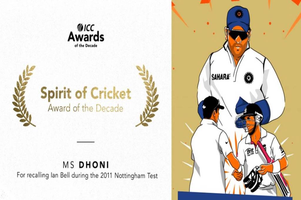 MS Dhoni wins ICC Spirit of Cricket Award of the Decade Chosen for calling back England batsman Ian Bell