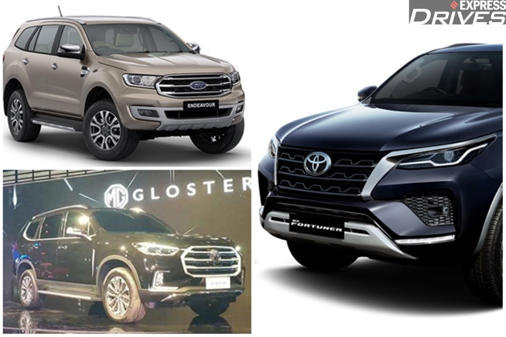 Toyota Fortuner vs MG Gloster vs Ford Endeavour 7seater SUVs compared