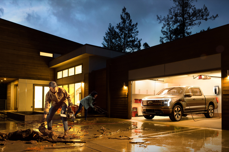 The F-150 Lightning has 11 outlets that can be used to charge up your power tools at a worksite, or toys at a campground. There are four 120-volt outlets and one 240-volt outlet places in the bed. The four other 120-volt outlets are placed in the frunk. Additionally, there are 10 USB ports as well. Should you lose power at your home, It can even power your house if required with Ford Intelligent Backup Power for 3-10 days.