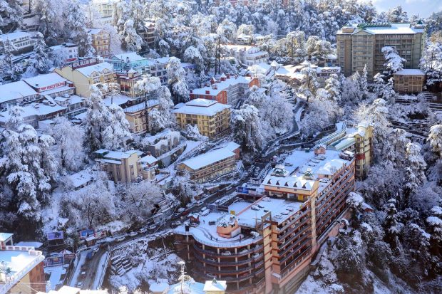 Snow covered hill top after a fresh spell of heavy snowfall in Shimla. (PTI Photo)