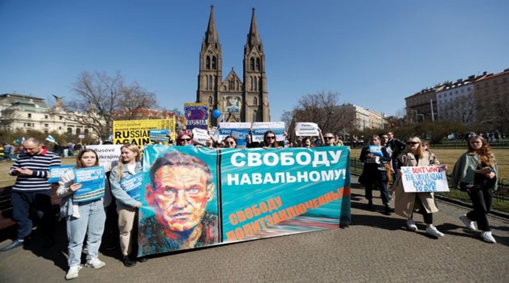 Prague's Russian community protests against war in Ukraine, in Prague