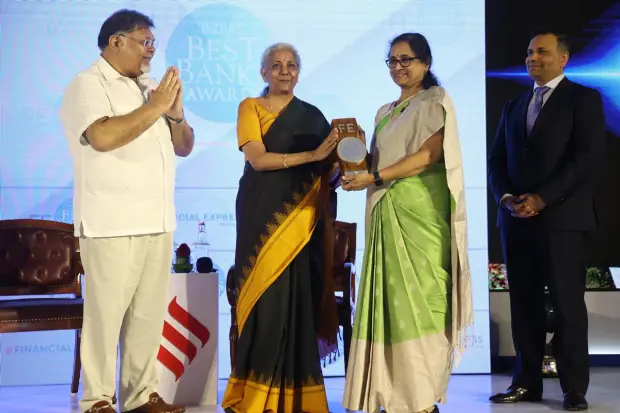 The winner of FE India’s Best Banks Banker of the Year award 2019-20 is Ms. Padmaja Chunduru , Former MD & CEO- Indian Bank (Express Photo team)