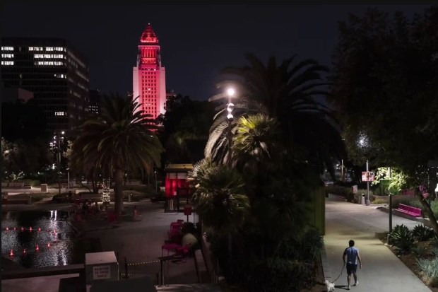 Los Angeles City Hall is lit up in red and blue as a mark of respect to the late Queen Elizabeth II.AP